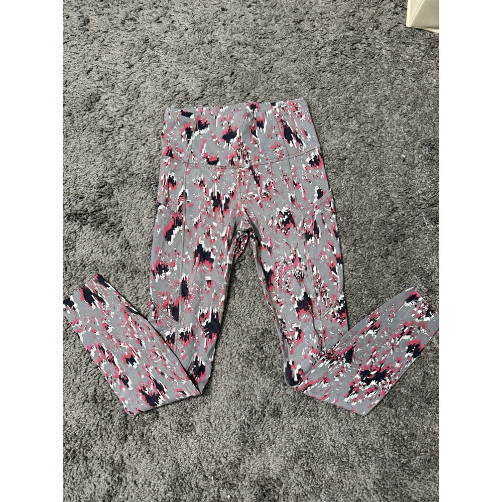 LULULEMON Patterned Fast & Free 7/8 Tight Athletic Leggings w Pockets Sz 4 Gray